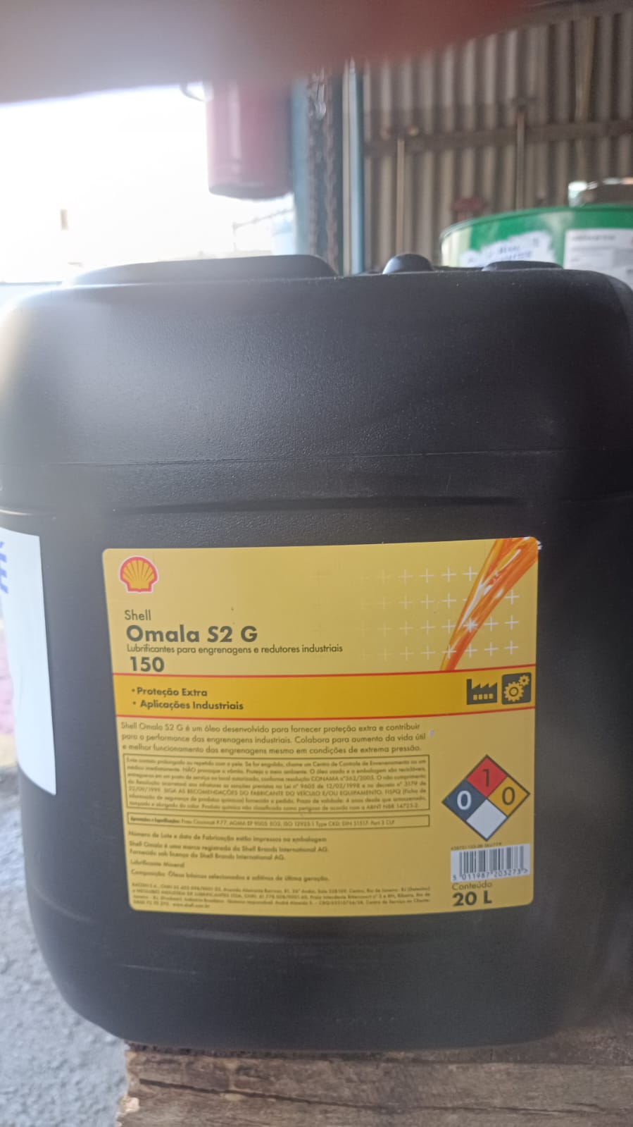 Bombona de 20L do óleo para engrenagens industriais Shell Omala S2 G 150 com rótulo original do fabricante.
